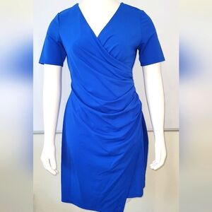Adrianna Papell Blue Wrap Bodycon Dress 14P